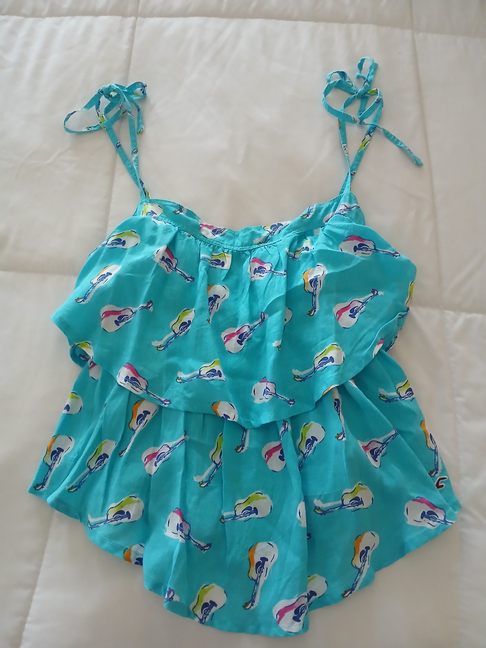 Hollister Turquoise Guitar Print Ruffle Cami Top